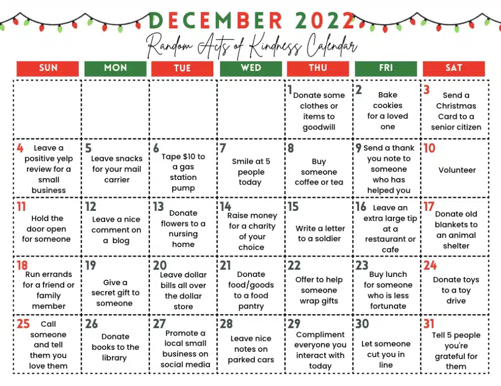 31 Days of Kindness: December Random Acts of Kindness Challenge - Tru&Well